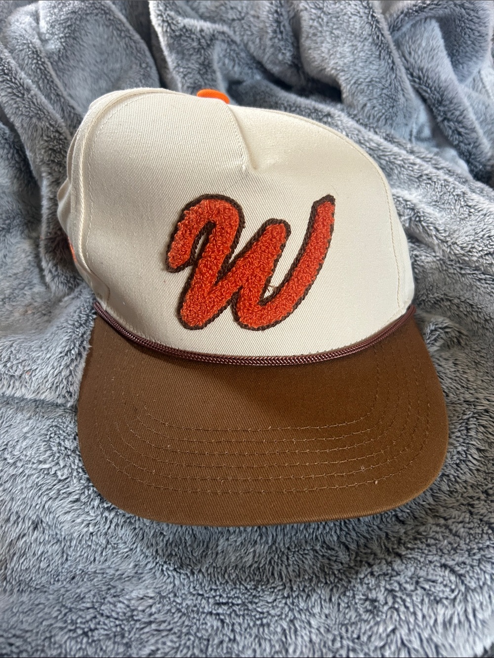 Retro Cream and Brown Truckers Cap with Red W Patch